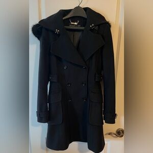 Karen Millen Double Breasted Black Winter Coat, Size 6